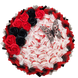 Słodki jadalny bukiet czerwony i czarny z cukierkami Raffaello i 11 mydlanych r&oacute;ż (średnica 30 cm)