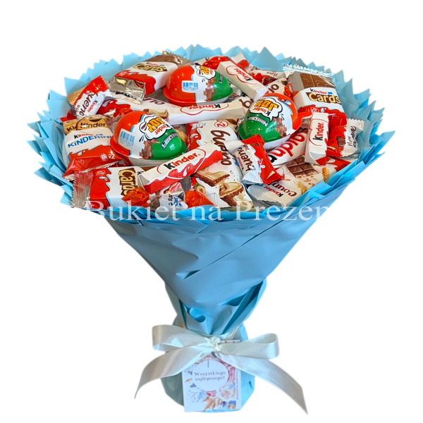 Солодкий букет голубий на день народження з  солодощами Kinder (діаметр 30 см) bgs019 niebieski фото