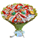 Słodki bukiet zielony na urodziny ze slodyczy Kinder. Prezent Komunia (średnica 30 cm)