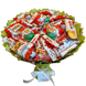 Słodki bukiet zielony na urodziny ze slodyczy Kinder. Prezent Komunia (średnica 30 cm)