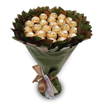 Букет зелено-золотой с конфетами Ferrero (25 шт Ферреро) Подарок на 25 лет bgs013 zielony i złoty фото