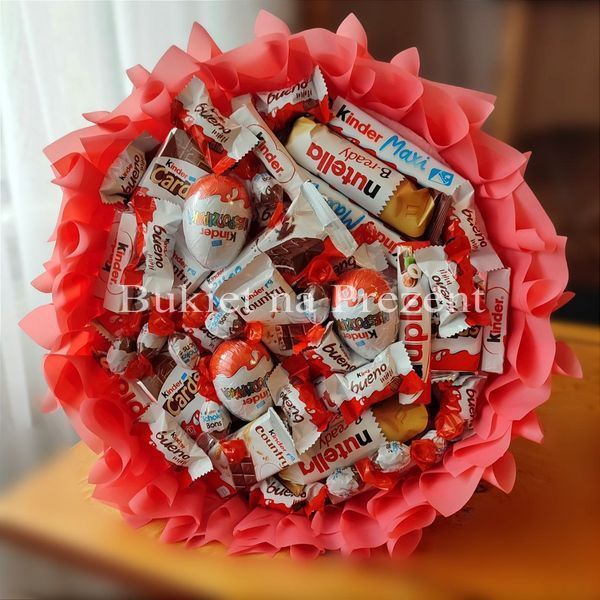 Jadalny bukiet dla dziecka ze słodyczami Kinder Niespodzianka, Bueno, Country, Duplo, Schoko-Bons, Nutella